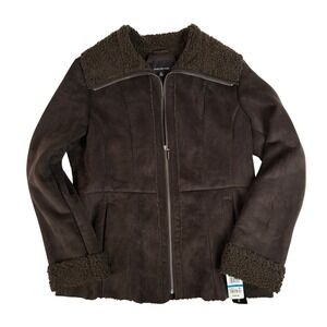 NWT Jones New York Coat Faux Suede Sherpa Lined XL Chocolate Brown Penny Lane